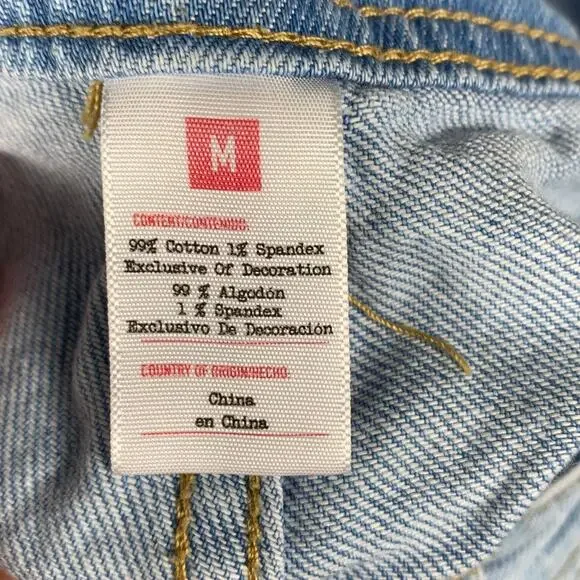 Overall Shorts Womens Medium Blue Denim Jeans Rainbow Details Festival Casual - Picture 3 of 15